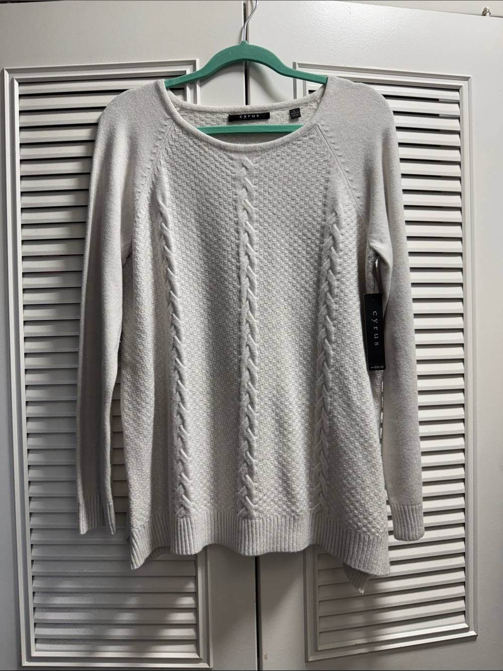 Cyrus Cream Cable-Knit Crew Neck Sweater